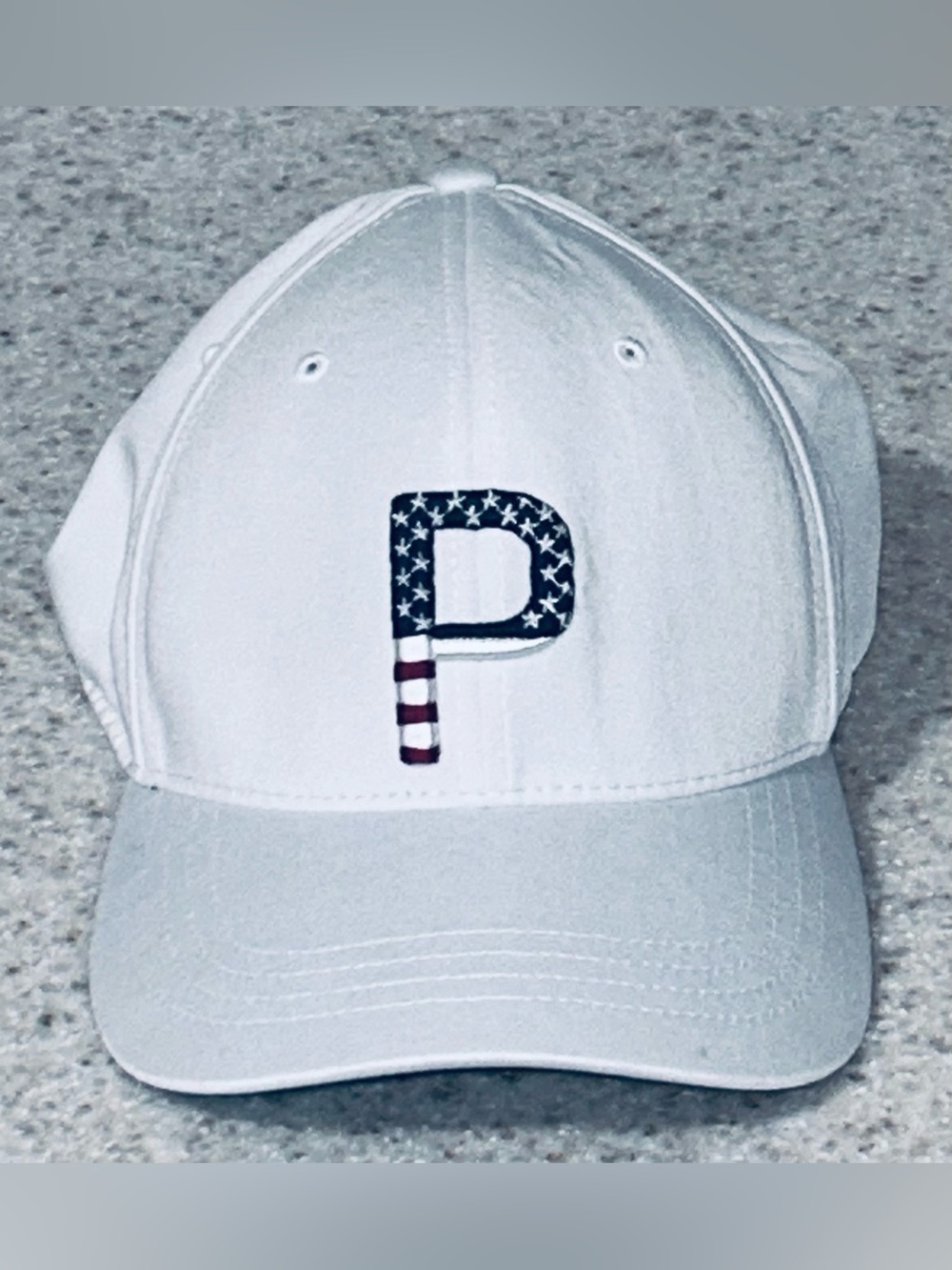 PUMA Men's White Baseball Cap with Patriotic 'P' Patch Adjustable Size OS
